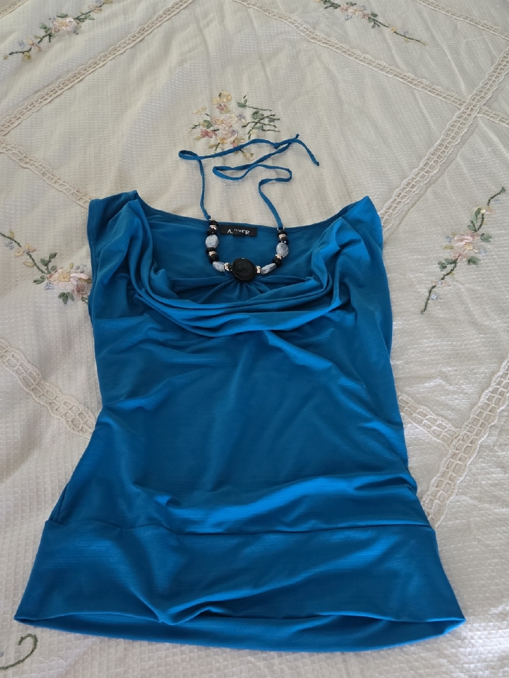 Silver Teal Blue Cowl Halter Camisole